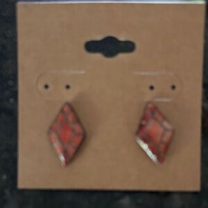 Sterling silver coral Diamond-Shaped Earrings